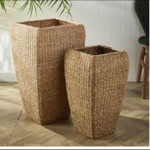 Pottery Barn Seagrass Tall Square Planters, Set of 2 NWT